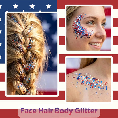 Patriotic Red Blue Silver & Blue Glitter Stick