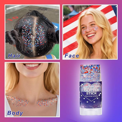 Patriotic Red Blue Silver & Blue Glitter Stick